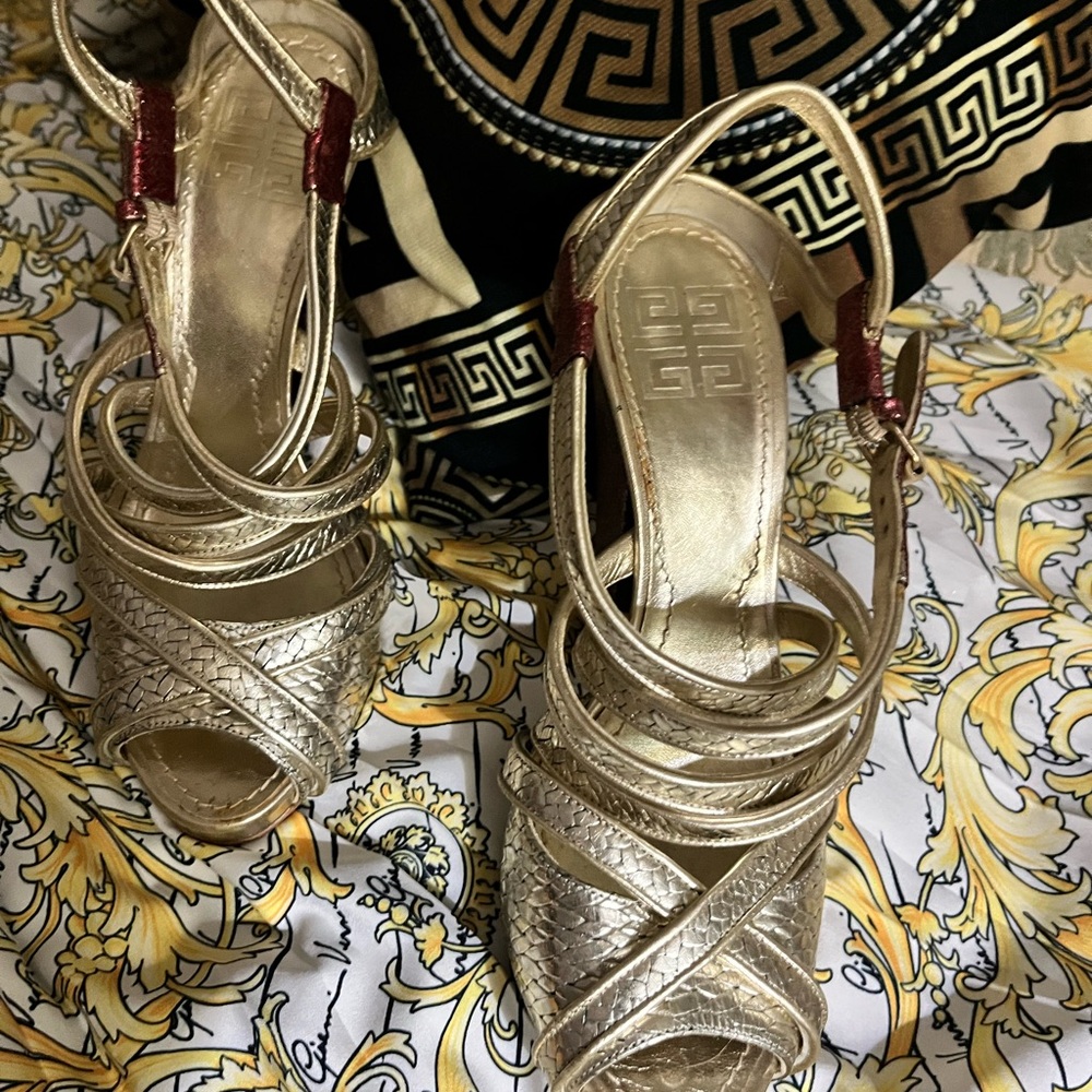 Givenchy Metallic Gold Strappy Heeled Sandals